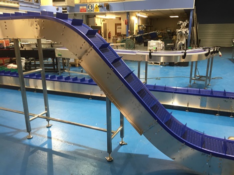 Swan Neck Conveyors with flighted belt